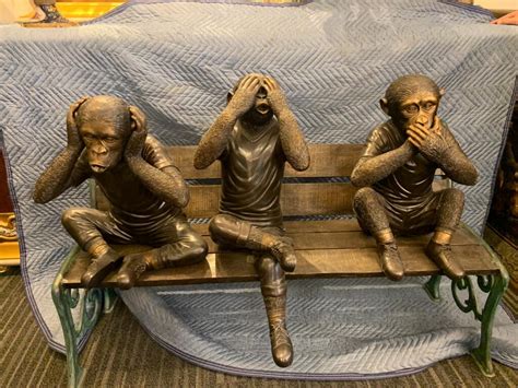 Three Wise Monkeys On Bench Large Bronze Statue Bronze Size X