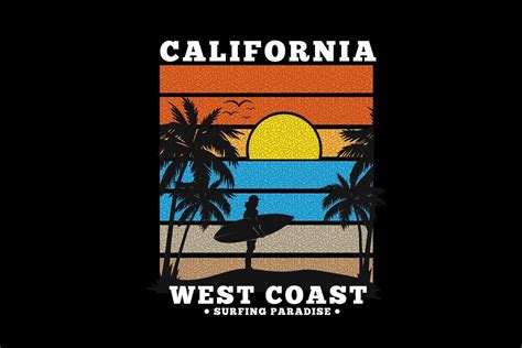 California West Coast Surfing Paradise Silhouette Design 2690793 Vector