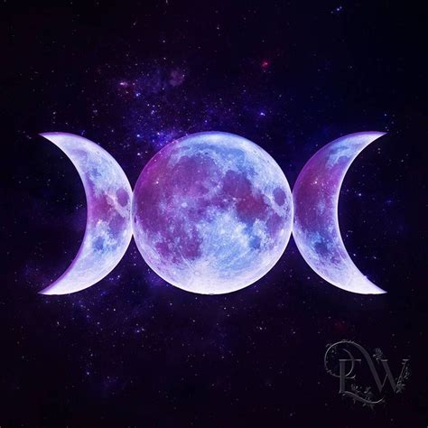 Triple Moon Goddess Celestial Space Purple Pagan Art Print Etsy