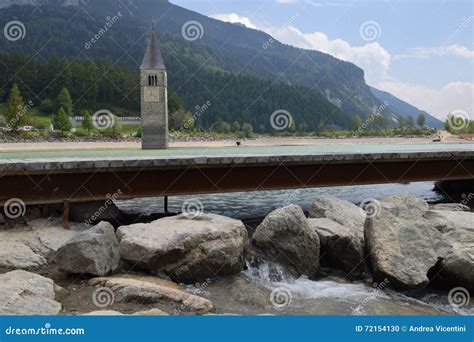 Image Of The Old Sunken Church Lake Resia Reschen South Tyrol Italy