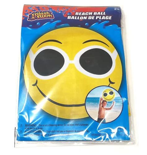 Emoji Splash N Swim Inflatable Beach Ball Cool Smiling Sand Water Toy