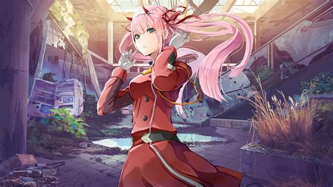 Darling In The Franxx Zero Two With Background Of Broken Building Hd