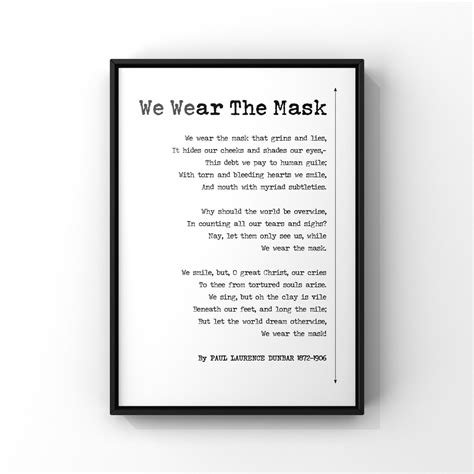 We Wear The Mask Poem By Paul Laurence Dunbar Poster Print Etsy