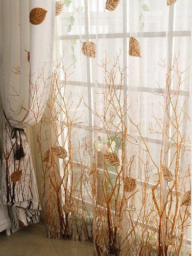 Elleweideco Modern Autumn Leaf Tree Branch Sheer Window Curtaindrape
