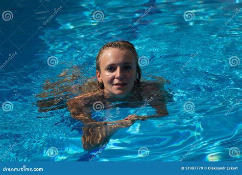 Girl In Bikini Swimms In Swimming Pool Stock Image Image Of Panties