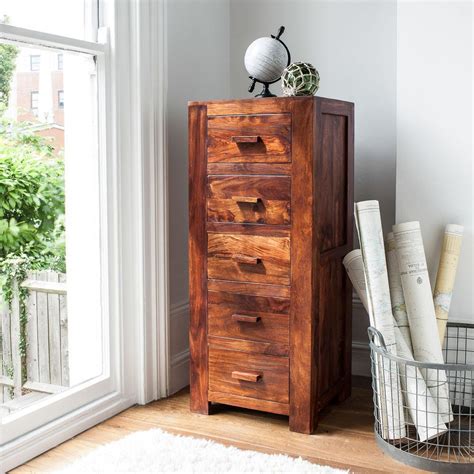 Solid Sheesham Wood Wooden Drawer Chest Cabinet 5 Drawers Furniture