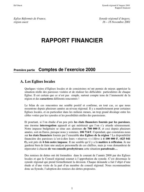 Rapport Financier Pdf Paroisse Comptabilité