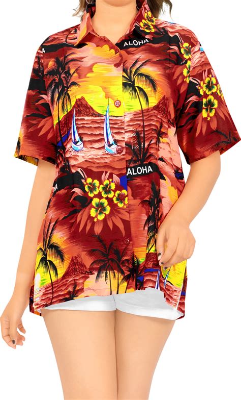 Happy Bay Womens Golf Hawaiian Blouse Shirt Beach Camp Aloha Shirt Xxl