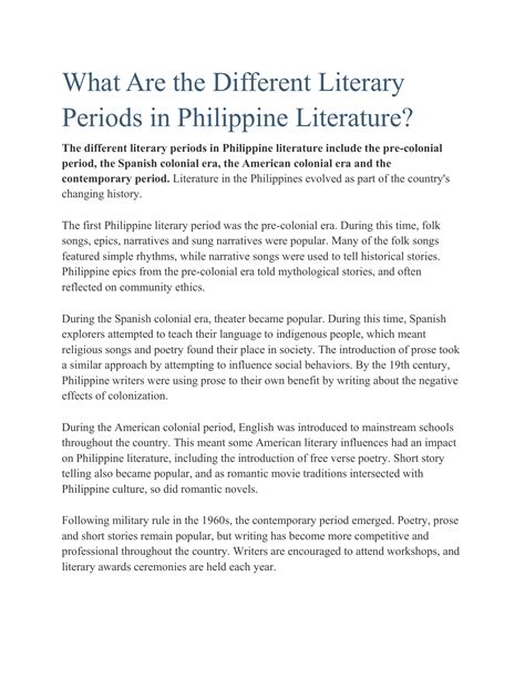 What Are The Different Literary Periods In Philippine Literature