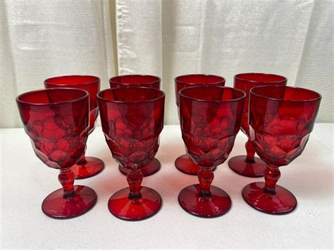 Lot 222 Vintage Viking Glass Ruby Red Georgian Honeycomb Footed Wine