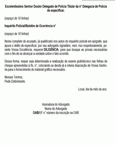 Referência Para Uma Petição Pedido De Diligência à Autoridade Policial