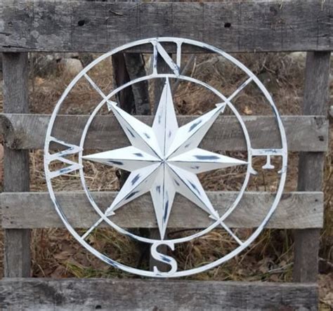 Distressed White Compass Rose Large Metal Wall Art Nautical Etsy