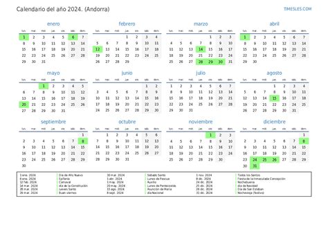 Calendario 2024 Con Días Festivos En Andorra Imprimir Y Descargar