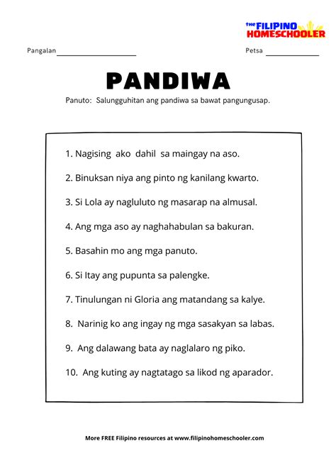 Pandiwa At Mga Halimbawa — The Filipino Homeschooler