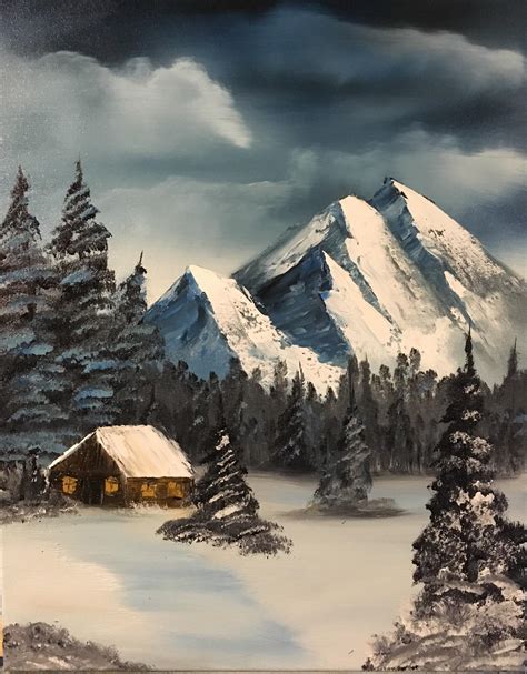 Cabin In The Winter Woods Me Oils On Canvas 2019 Rart