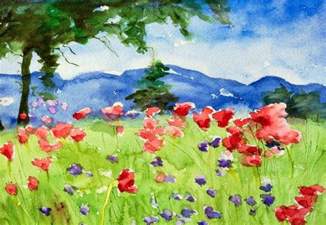 Watercolor Painting Original Colorful Impressionist Landscape Original