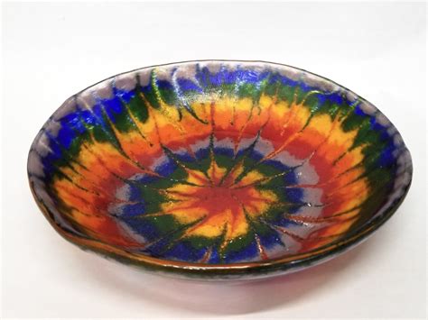 Beautiful 8 Inch Tie Dye Look Fused Glass Bowl From Seeds Glassworks Fused Glass Plates Kiln
