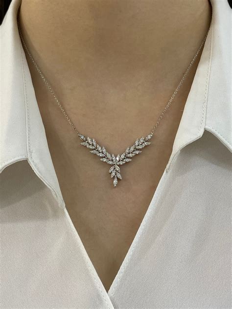 1 04ct Diamond Necklace For Women 18k White Gold Fantasy Etsy