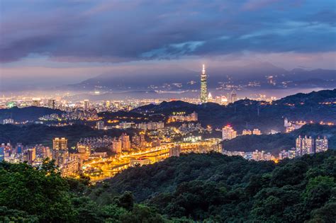 China Taiwan Taipei City Night Dusk Mountains Hills Trees Blue