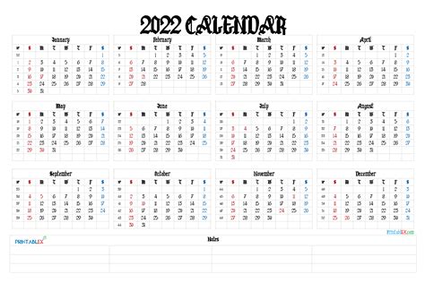 2022 Calendar With Week Numbers Printable 22ytw166