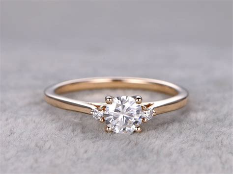9ct yellow gold diamond engagement ring. three stone moissanite ring 0.5 carat | BBBGEM