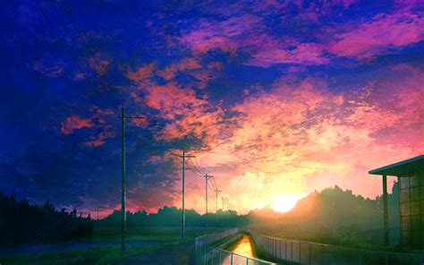 Bh55 Sunset Illust Movie Nature Art Art Blue Sky Wallpaper