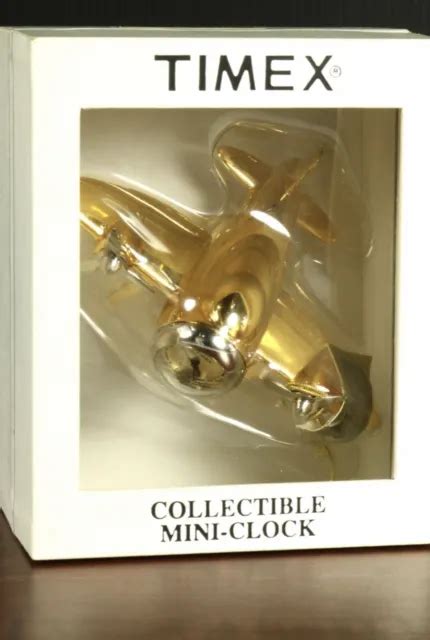 Brand New Airplane Timex Collectible Mini Clock Figural Gold And Silver