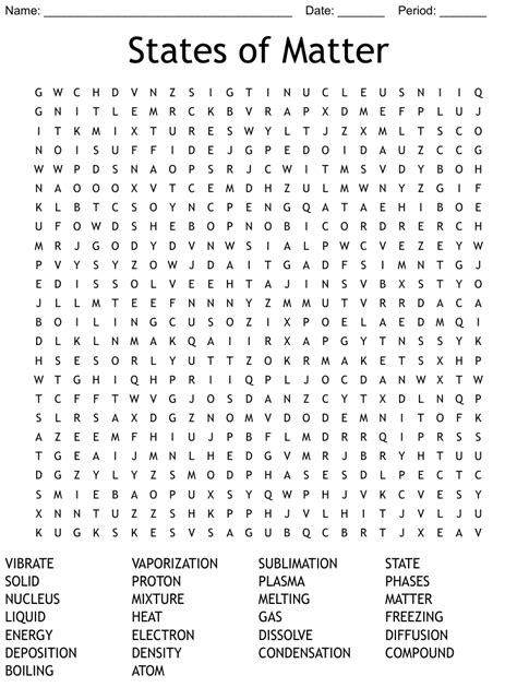 States Of Matter Word Search Wordmint