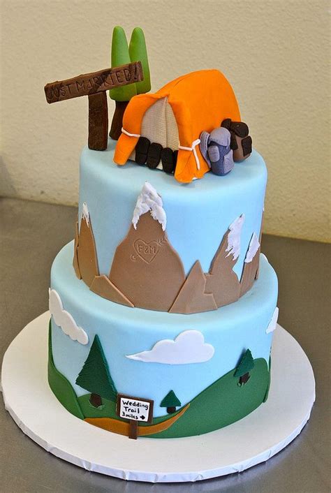 Hiking And Camping Wedding Cake Cake Themed Cakes Mountain Cake