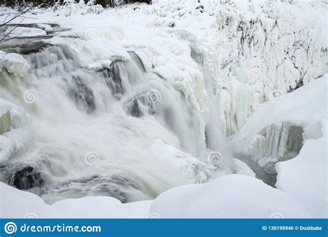 Frozen Waterfall Tannforsen In Winter Sweden Stock Photo Image Of