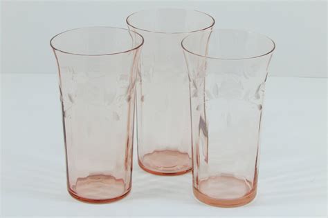 pink optic panel depression glass water juice glasses set of etsy