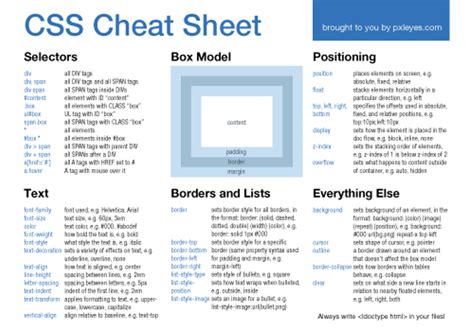 Beginners Essential Css Cheat Sheet Web Design