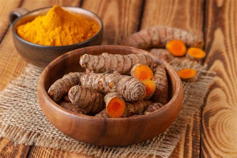 Turmeric Roots Rhizome And Powder Stock Image Image Of Flavoring