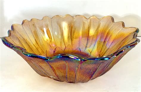 Vintage Indiana Glass Iridescent Amber Carnival Glass Etsy Carnival