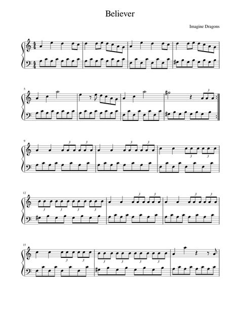 Believer Imagine Dragons Easy Piano Sheet Music For