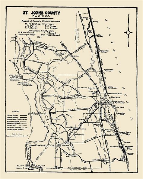 1921 Map Of Saint Johns County Florida Saint Augustine Etsy