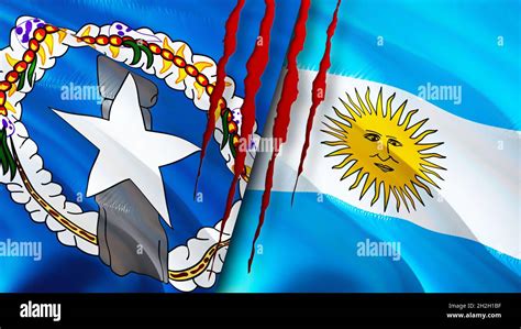 Mariana Islands And Argentina Flags With Scar Concept Waving Flag 3d Rendering Argentina And