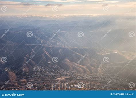 Aerial View Of A Beautiful Mountain Range At Southern California Stock