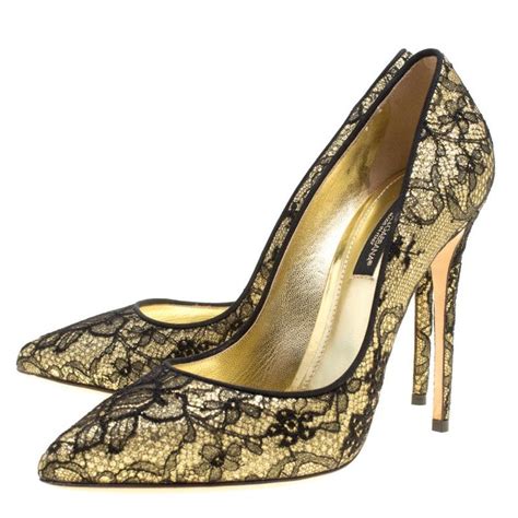 Dolce And Gabbana Metallic Gold Glitter And Black Chantilly Lace