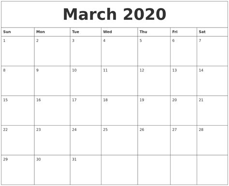 Free March 2020 Calendar Printable Template With Holidays