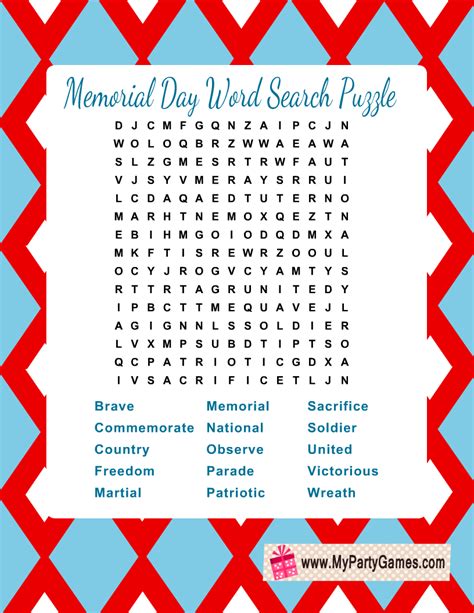 Memorial Day Word Search Free Printable Worksheet Memorial Day Word