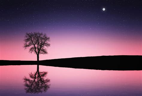 Red Night Sky Along Lake With Reflection Beautiful Landscape Images