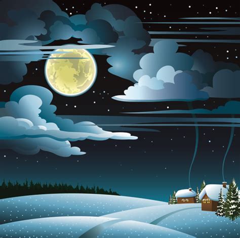 Charming Winter Night Landscapes Design Vector Vectors Graphic Art