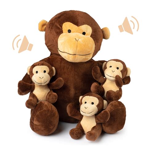 Stuffed Mommy Monkey With 3 Baby Monkeys In Her Tummy Plush Monkey