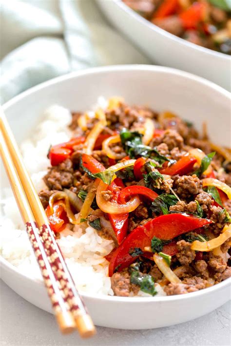 Basil Beef Stir Fry Easy Asian Inspired Ground Beef Recipe
