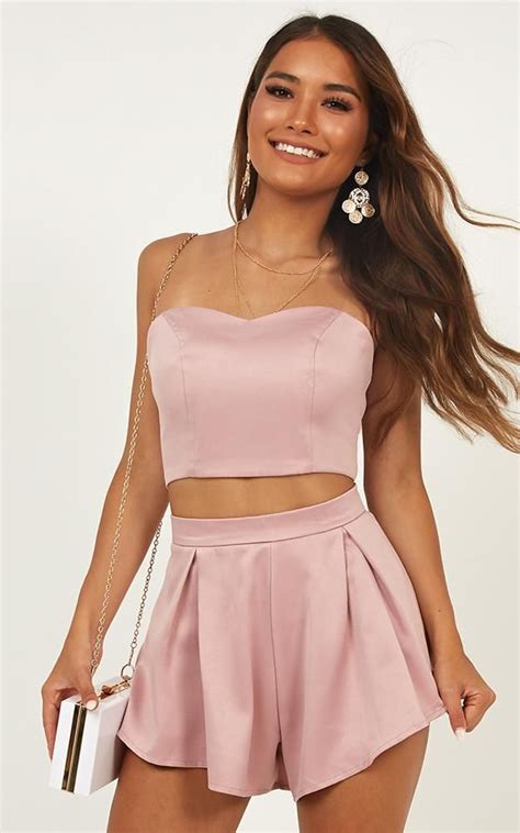 Dion Two Piece Set In Blush Satin Produced In 2020 Cute Outfits