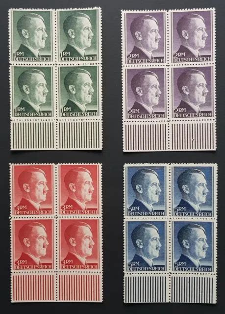 German Empire Third Reich Original Stamp Set Hitler Head Rm Values 4