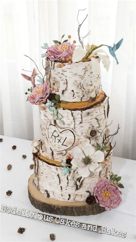 Rustic Birch Tree Wedding Cake With Handmade Sugar Flowers