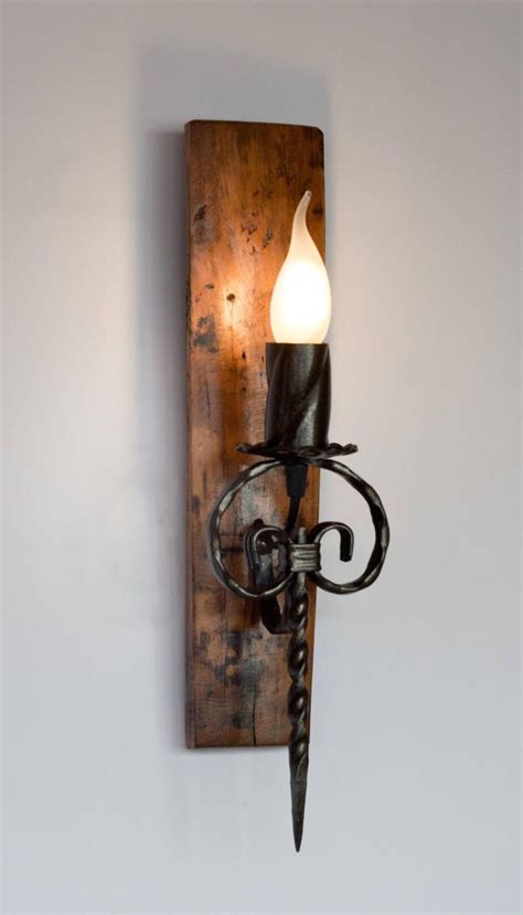Rustic Wall Lamp Wood And Wrought Iron Sconce Barrel Lights Rustic