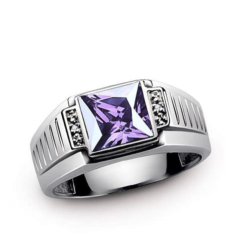 Amethyst And Natural Diamonds Mens Ring 925 Silver Ring Etsy